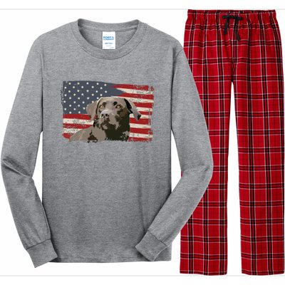 Patriotic USA Flag Black Labrador Gift For Lab Owners Long Sleeve Pajama Set