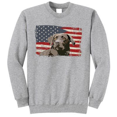 Patriotic USA Flag Black Labrador Gift For Lab Owners Tall Sweatshirt