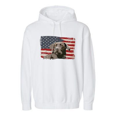 Patriotic USA Flag Black Labrador Gift For Lab Owners Garment-Dyed Fleece Hoodie