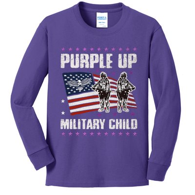 Purple Up For Military Child Month American US Flag Kids Long Sleeve Shirt