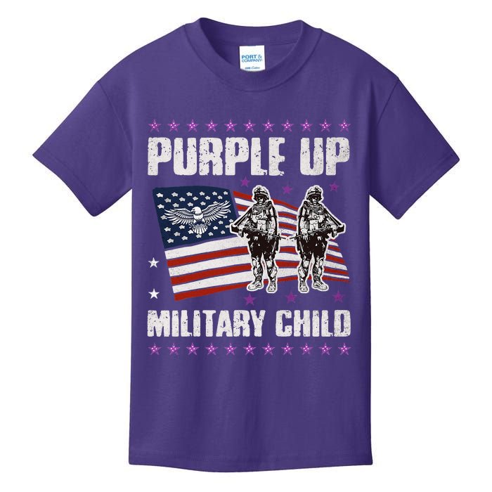 Purple Up For Military Child Month American US Flag Kids T-Shirt