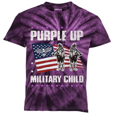 Purple Up For Military Child Month American US Flag Kids Tie-Dye T-Shirt