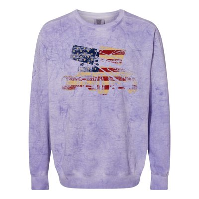 Patriotic USA Flag Sprint Car Dirt Track Racing Lover Colorblast Crewneck Sweatshirt