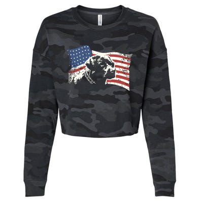 Patriotic USA Flag Black Labrador Gift For Lab Owners Cropped Pullover Crew