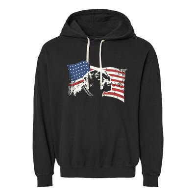 Patriotic USA Flag Black Labrador Gift For Lab Owners Garment-Dyed Fleece Hoodie