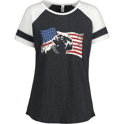 Patriotic USA Flag Black Labrador Gift For Lab Owners Enza Ladies Jersey Colorblock Tee