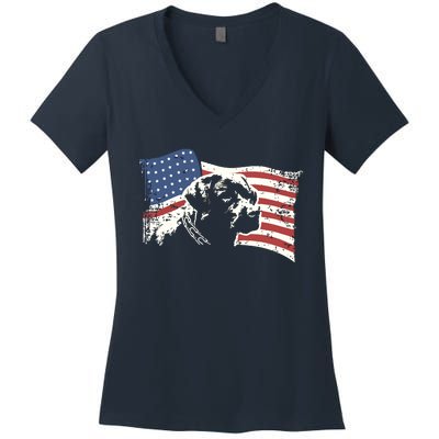 Patriotic USA Flag Black Labrador Gift For Lab Owners Women's V-Neck T-Shirt