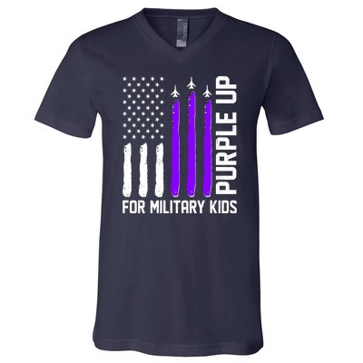 Purple Up For Military Kids V-Neck T-Shirt