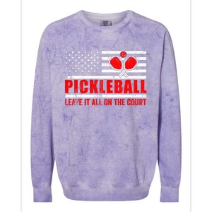 Pickleball USA Flag Leave It All On The Court Pickle Ball Colorblast Crewneck Sweatshirt