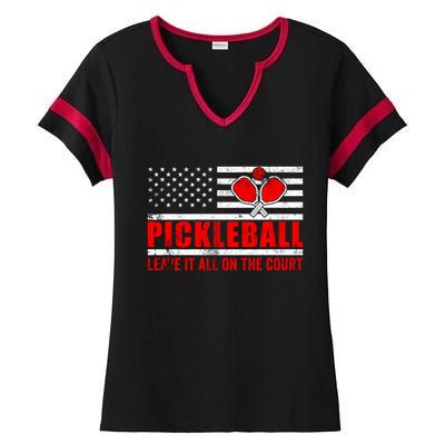 Pickleball USA Flag Leave It All On The Court Pickle Ball Ladies Halftime Notch Neck Tee