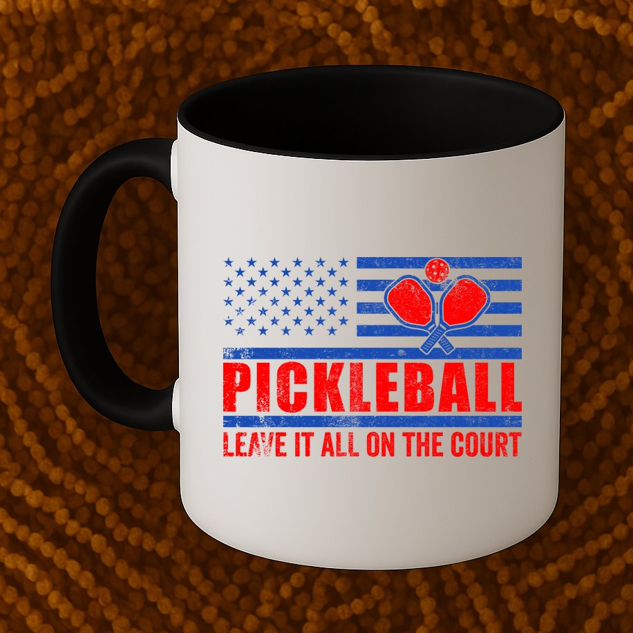 Pickleball USA Flag Leave It All On The Court Pickle Ball Mug