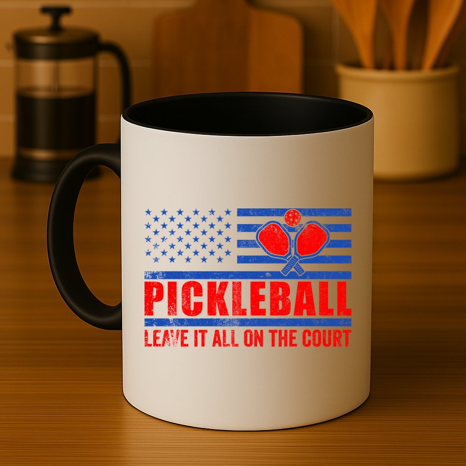Pickleball USA Flag Leave It All On The Court Pickle Ball Mug