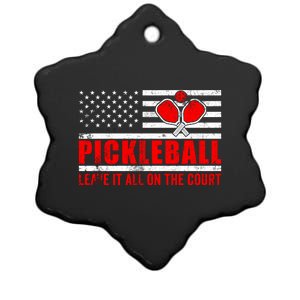 Pickleball USA Flag Leave It All On The Court Pickle Ball Ceramic Star Ornament