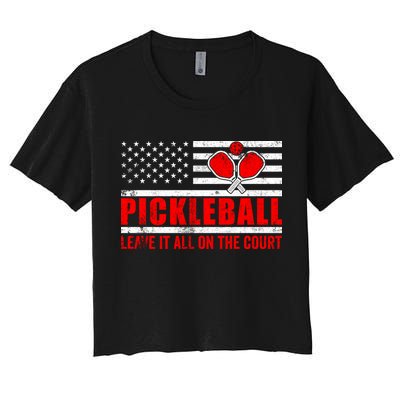 Pickleball USA Flag Leave It All On The Court Pickle Ball Crop Top
