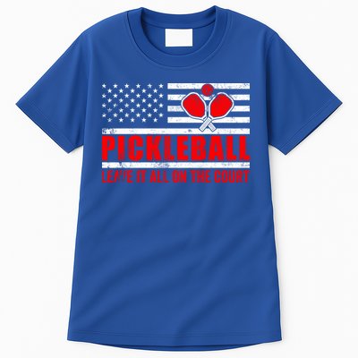 Pickleball USA Flag Leave It All On The Court Pickle Ball Tall T-Shirt