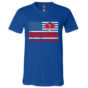 Pickleball USA Flag Leave It All On The Court Pickle Ball V-Neck T-Shirt