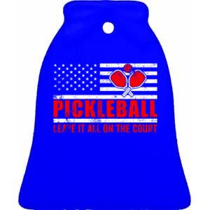 Pickleball USA Flag Leave It All On The Court Pickle Ball Ceramic Bell Ornament