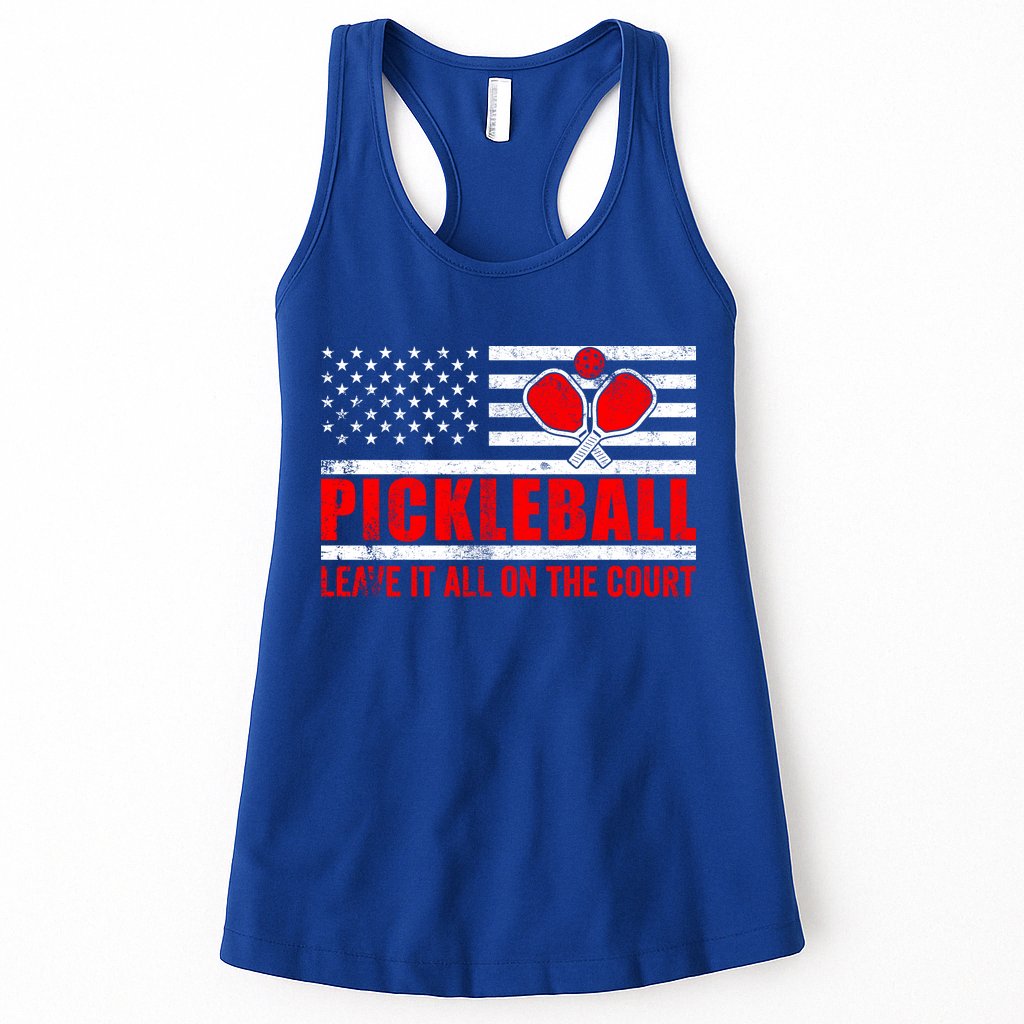 Pickleball USA Flag Leave It All On The Court Pickle Ball Womens Tank Top