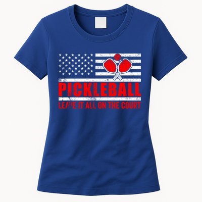 Pickleball USA Flag Leave It All On The Court Pickle Ball Womens T-Shirt