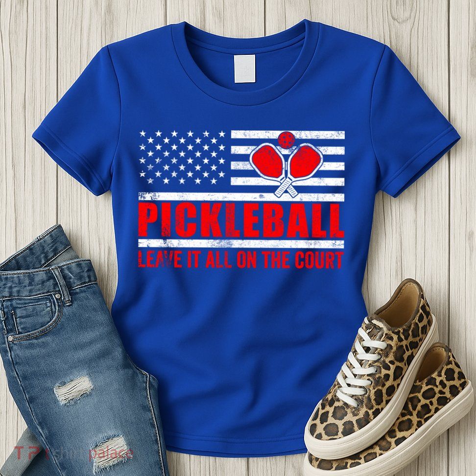 Pickleball USA Flag Leave It All On The Court Pickle Ball Womens T-Shirt