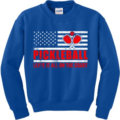 Pickleball USA Flag Leave It All On The Court Pickle Ball Kids Sweatshirt