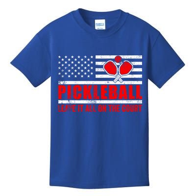 Pickleball USA Flag Leave It All On The Court Pickle Ball Kids T-Shirt