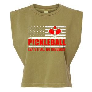 Pickleball USA Flag Leave It All On The Court Pickle Ball Garment-Dyed Women's Muscle Tee