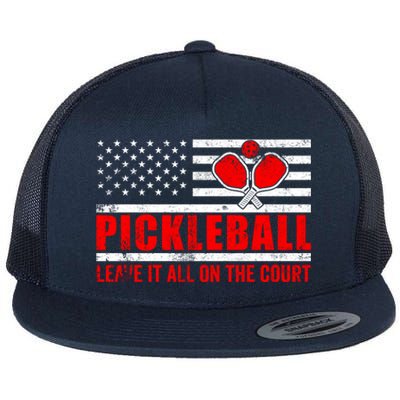 Pickleball USA Flag Leave It All On The Court Pickle Ball Flat Bill Trucker Hat