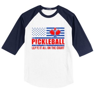 Pickleball USA Flag Leave It All On The Court Pickle Ball Baseball Sleeve Shirt