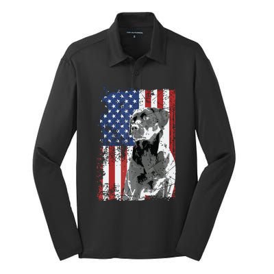 Patriotic USA Flag Black Labrador Gift For Lab Owners Silk Touch Performance Long Sleeve Polo