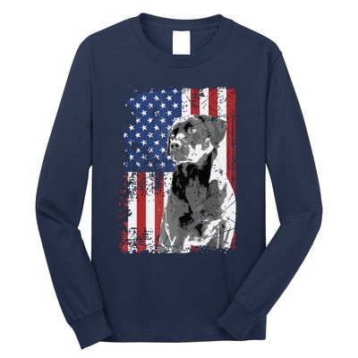 Patriotic USA Flag Black Labrador Gift For Lab Owners Long Sleeve Shirt