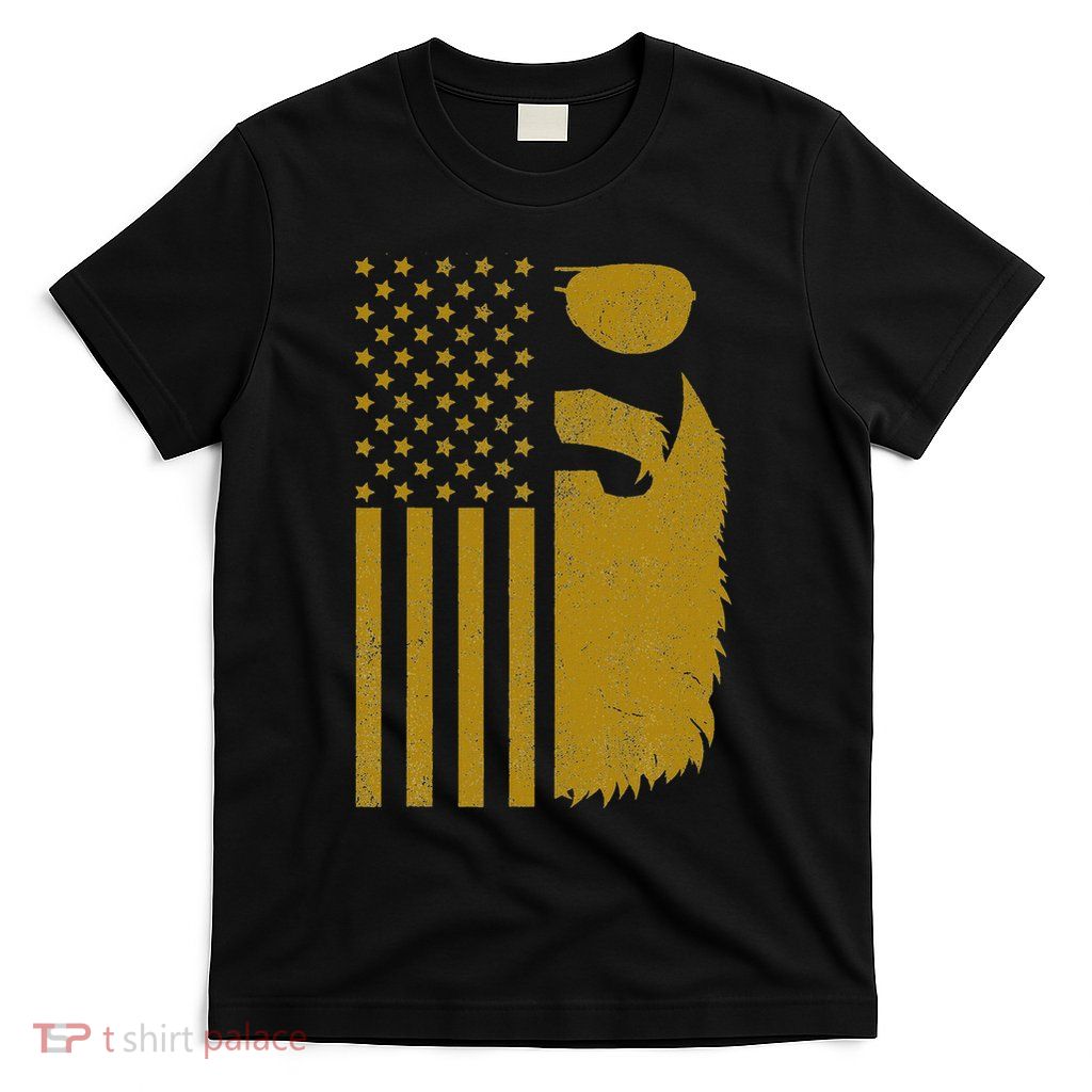Patriotic Us Flag Beard And Sunglasses For Men With Beards T-Shirt