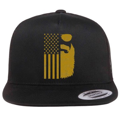 Patriotic Us Flag Beard And Sunglasses For Men With Beards Flat Bill Trucker Hat
