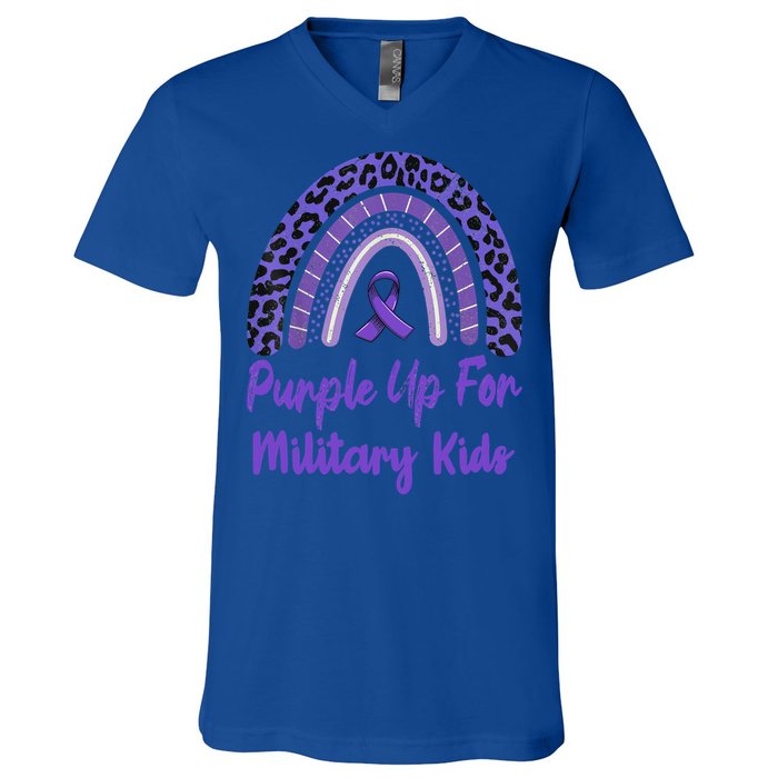 Purple Up For Military Military Month Rainbow Gift V-Neck T-Shirt