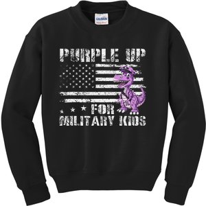 Purple Up For Military Dinosaur Military Month Kids Sweatshirt