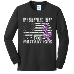 Purple Up For Military Dinosaur Military Month Kids Long Sleeve Shirt