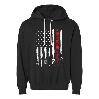 Patriotic USA Flag Land Surveyor Land Examiner Cartographer Garment-Dyed Fleece Hoodie