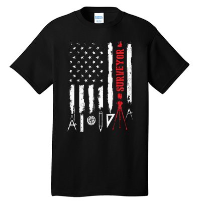 Patriotic USA Flag Land Surveyor Land Examiner Cartographer Tall T-Shirt