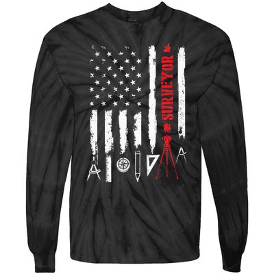 Patriotic USA Flag Land Surveyor Land Examiner Cartographer Tie-Dye Long Sleeve Shirt