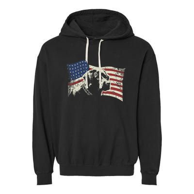 Patriotic USA Flag Black Labrador gift for Lab Owners Garment-Dyed Fleece Hoodie