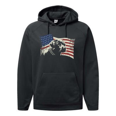 Patriotic USA Flag Black Labrador gift for Lab Owners Performance Fleece Hoodie