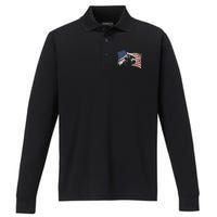 Patriotic USA Flag Black Labrador gift for Lab Owners Performance Long Sleeve Polo