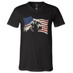 Patriotic USA Flag Black Labrador gift for Lab Owners V-Neck T-Shirt