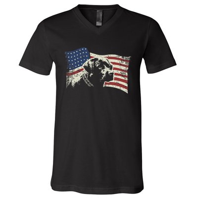 Patriotic USA Flag Black Labrador gift for Lab Owners V-Neck T-Shirt