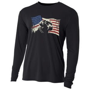 Patriotic USA Flag Black Labrador gift for Lab Owners Cooling Performance Long Sleeve Crew