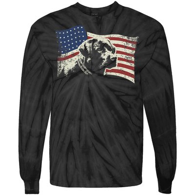 Patriotic USA Flag Black Labrador gift for Lab Owners Tie-Dye Long Sleeve Shirt