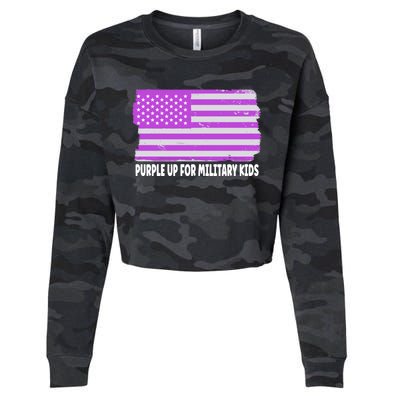 Purple Up For Military Month Military Usa Flag Gift Cropped Pullover Crew