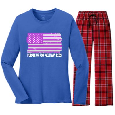 Purple Up For Military Month Military Usa Flag Gift Women's Long Sleeve Flannel Pajama Set 