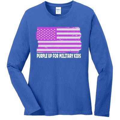 Purple Up For Military Month Military Usa Flag Gift Ladies Long Sleeve Shirt