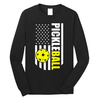 Pickleball Usa Flag Love Playing Pickleball Long Sleeve Shirt